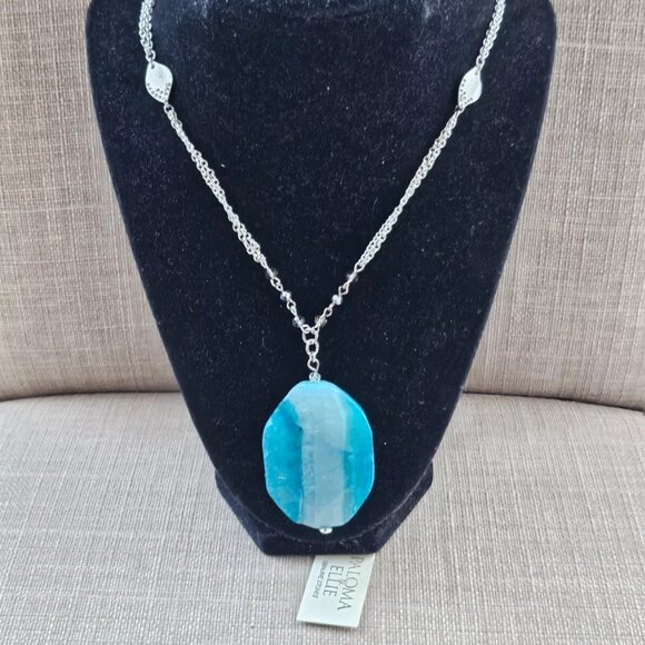 paloma & Jewelry - Paloma & Ellie Women Necklace Genuine Stone Blue Silver Tone Chain Jewelry NWT